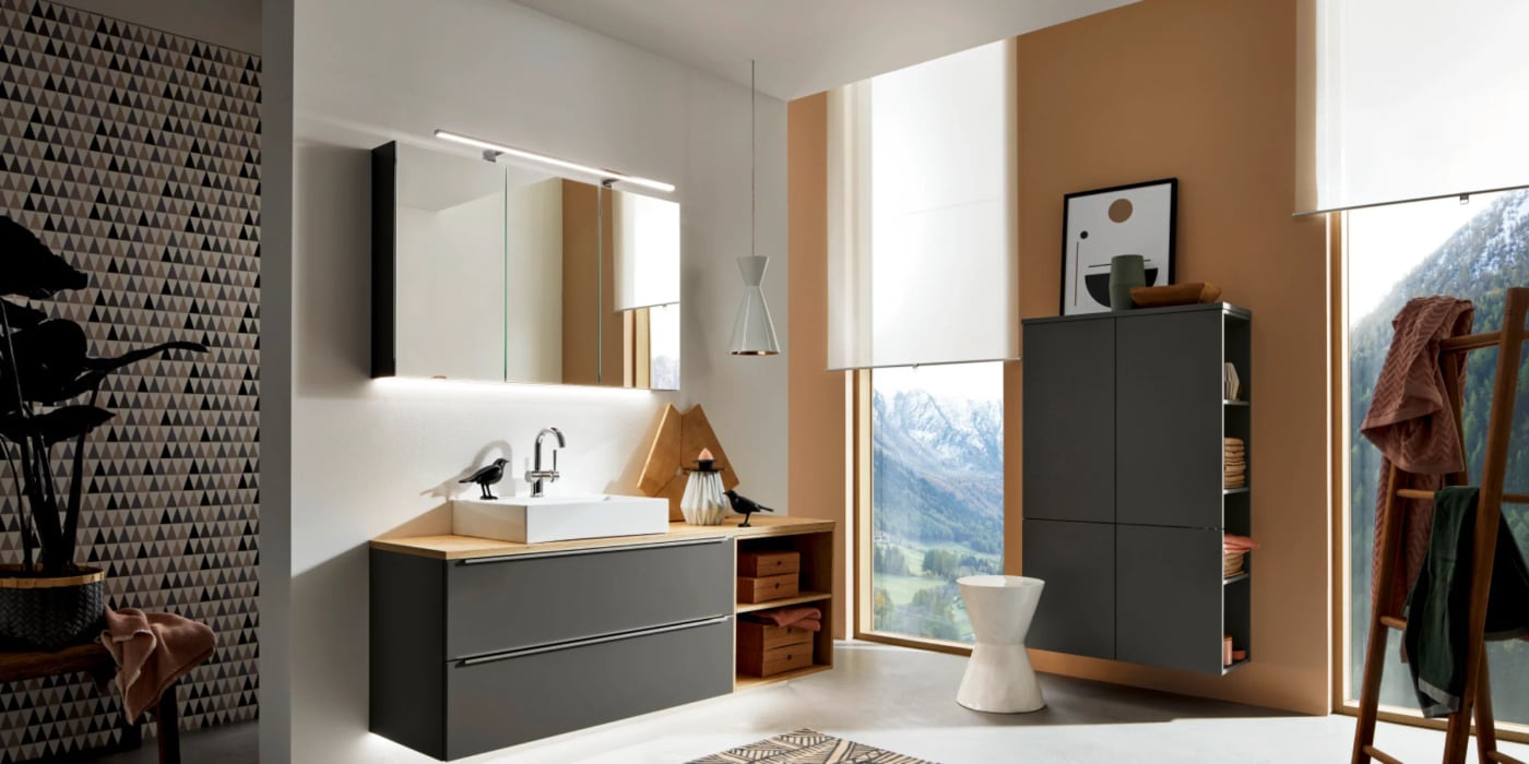 Matt graphite cabinet with handles